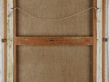 a painting of a window with a rope hanging from it ' s side