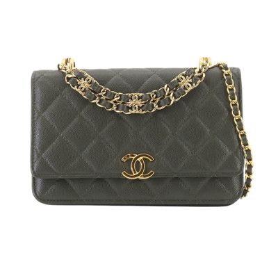 a chanel black quilted leather shoulder bag with gold hardware