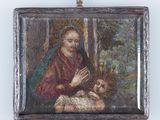 an image of a painting of a woman holding a baby in her lap