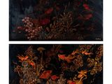 deux tableaux représentant des fleurs et des feuilles sur fond noir