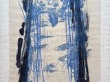 an image of a blue and white painting on a white wall