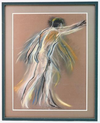 tableau représentant une femme en robe blanche tenant une raquette de tennis