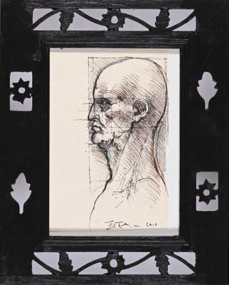 an image of a drawing of a man ' s head in a picture frame
