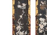 pair of chinese painted panels with birds and flowers on them