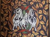 an image of a painting of two horses on a black background
