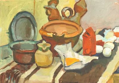 Ecole du 20ème siècle, "Nature morte aux oeufs et aux cuivre…
