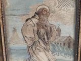 an image of a painting of an old man sitting on a bench