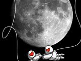 illustration of two astronauts on a moon with a string attached to the moon