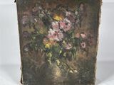 a painting of flowers in a vase on a table