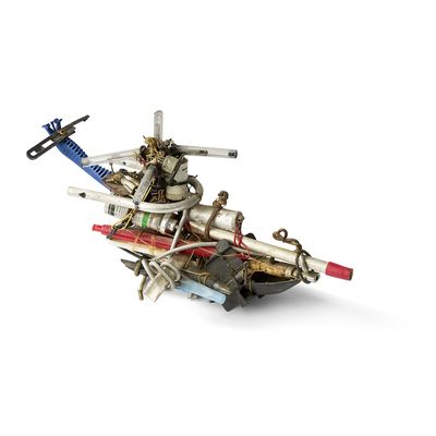 a model of a boat with a gun on top of it