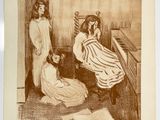 un dessin représentant deux femmes assises devant un piano