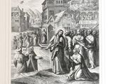 un dessin en noir et blanc représentant un groupe de personnes devant un immeuble