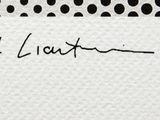 a black and white drawing of a line with dots on it