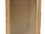 an empty cardboard box on a white background with a window