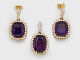 a pair of amethorate and diamond earrings