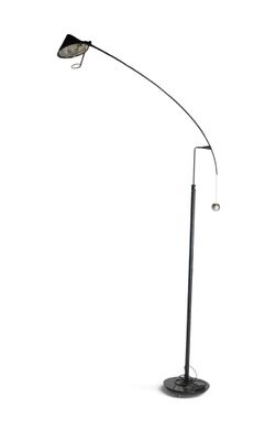a black and white photo of a floor lamp on a white background