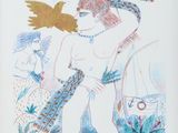 une image représentant le dessin d'une femme avec un oiseau sur l'épaule
