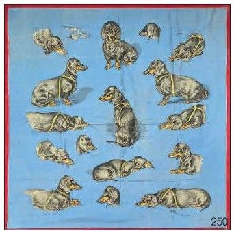 un dessin représentant un groupe de chiens sur fond bleu