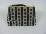 black and white beaded clutch purse with gold trim