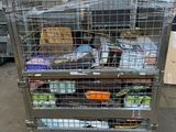 a metal cart that has a bunch of food inside of it