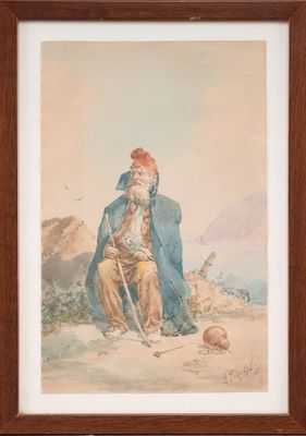 Domenico TRACHEL (1830-1897) Vieil homme assis Aquarelle sur…