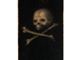 an image of a painting of a skull and crossbones on a plate