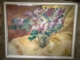une peinture de fleurs dans un vase sur une table