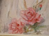 a painting of a woman holding a bouquet of flowers