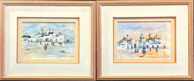 Ecole orientaliste moderne. Villages d'Afrique du Nord animé…