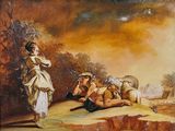 un tableau représentant un homme et une femme assis sur une colline