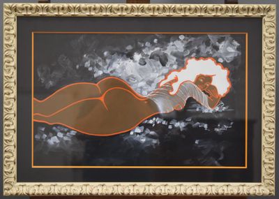 an image of a painting of a woman laying down on a bed