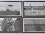 four black and white photographs of a city with a bridge