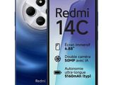 un gros plan d'un téléphone Redmi 14C à côté d'un appareil photo