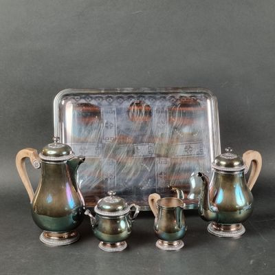 silver plated tea set with matching tray and matching cups