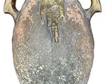 a vase with a handle that has a bird on it
