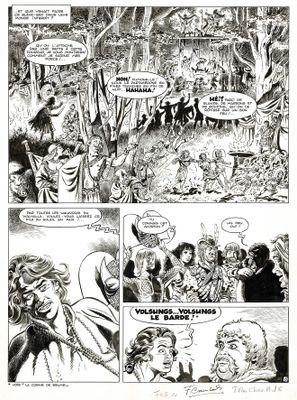 une bande dessinée en noir et blanc représentant des personnages dans une forêt