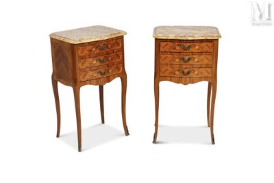 pair of louis xv style bedside tables with marble top