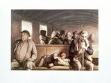 un tableau représentant un groupe de personnes assises dans un train