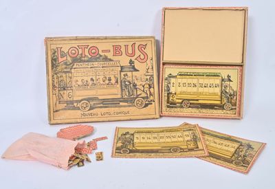 an image of a box of loto - bus cards with a train in the background
