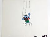 une image représentant un dessin d'un Smurch suspendu à une corde