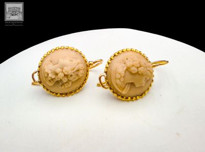 pair of antique carved cameo earrings on gold plated wire