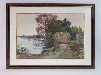 Alfred BERGIER (1881-1971) - Paysage lacustre - Aquarelle si…