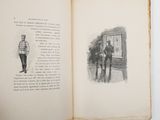 an open book with a drawing of a man standing in front of a window