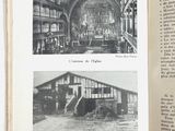 two pages of a book with pictures of buildings in them