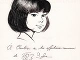 un dessin en noir et blanc représentant une femme aux cheveux courts