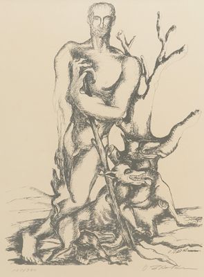 an image of a drawing of a man and a dog