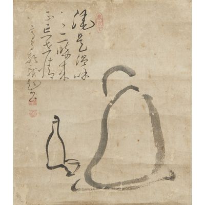 a painting of a cat sitting next to a bottle of wine