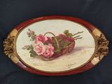 peinture représentant un panier de fleurs posé sur une table, sur fond noir