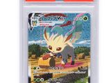the pokemon card is in a clear plastic holder