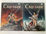 two covers of crossade comics, one of which has a sword and the other of which is holding a